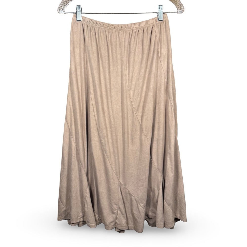 Urban Coco Womens Small Tan Faux Suede Midi Skirt Elastic Waist Lined Goblincore - Picture 2 of 8